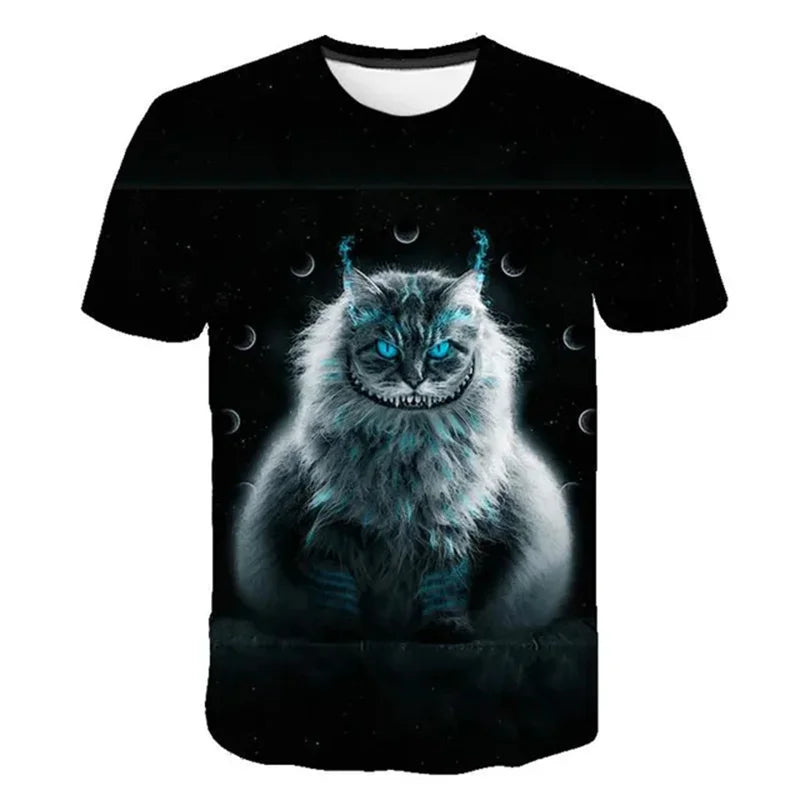 Woman clothing  3D Printed Mysterious Cat T-Shirt For Women Men Cute Animal Graphic T Shirts Summer Fashion Loose Tees Short Sleeves O-Neck Tops