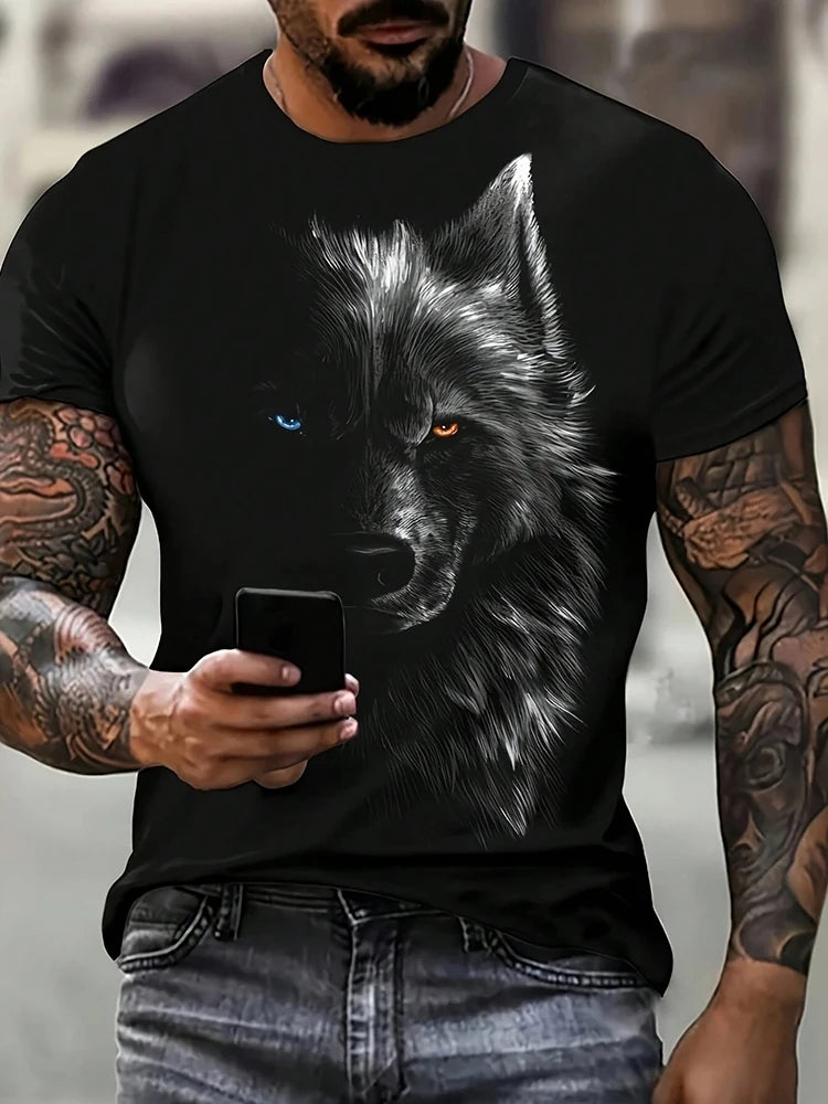 Men clothing  Different Pupil Wolf Print Men's T-shirt