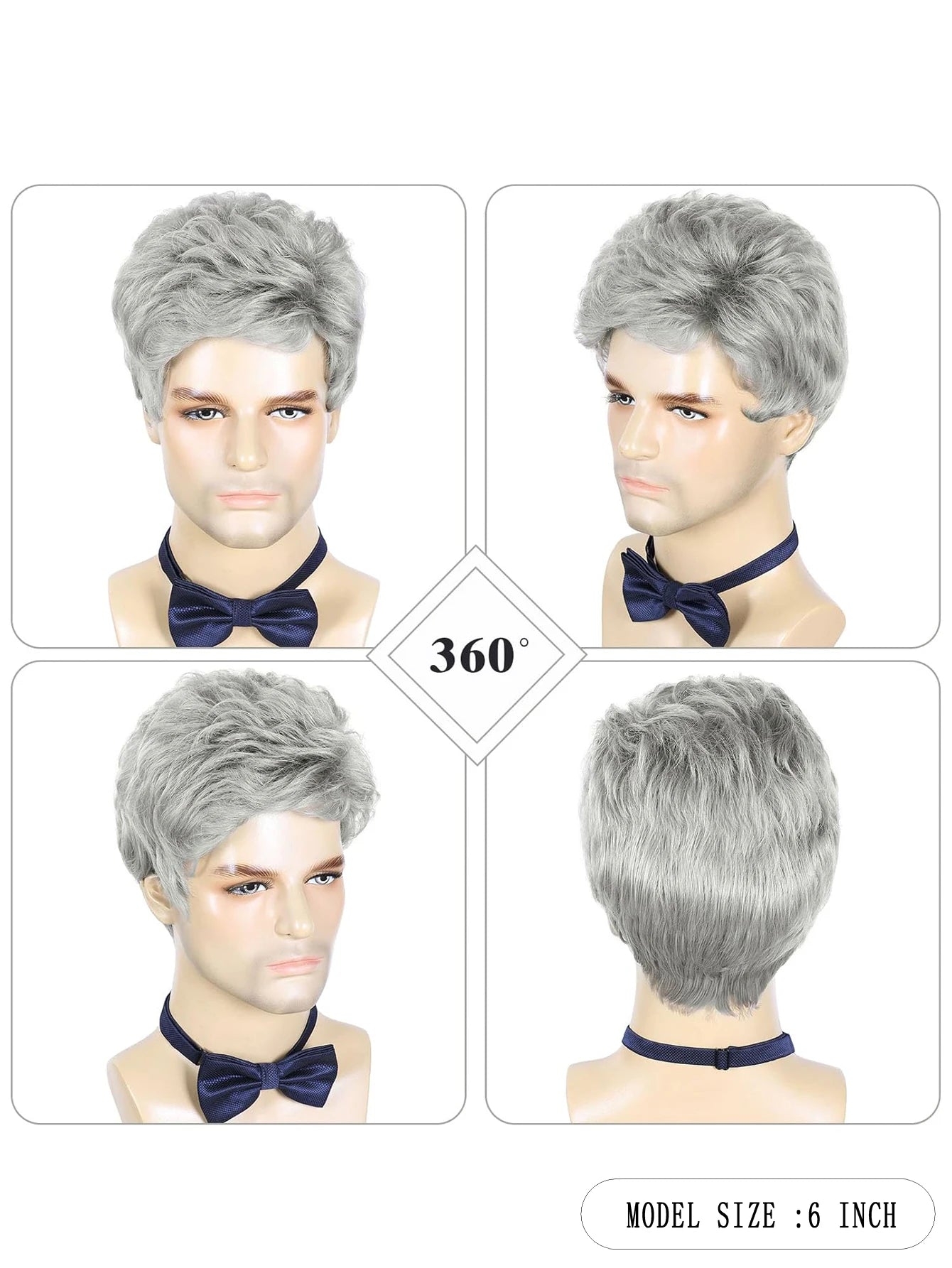 Men’s Curly Short Silver Wig – Synthetic, 180% Density, Heat-Resistant for Cosplay & Daily Use/Crown & Glory Wigs