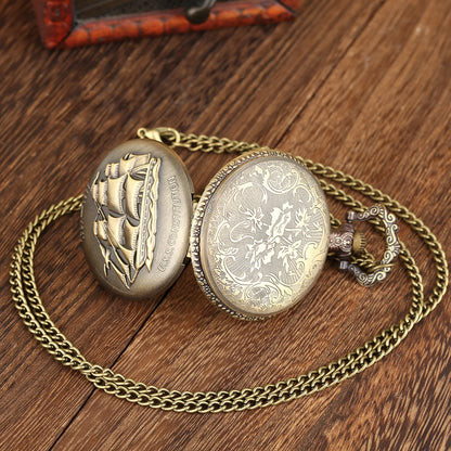 Jewellery   Steampunk U.S.S Constitution 1797-1997 Quartz Pocket Watch Sailing Canvas Boat Necklace Pendant Bronze Pocket Timepiece Gift