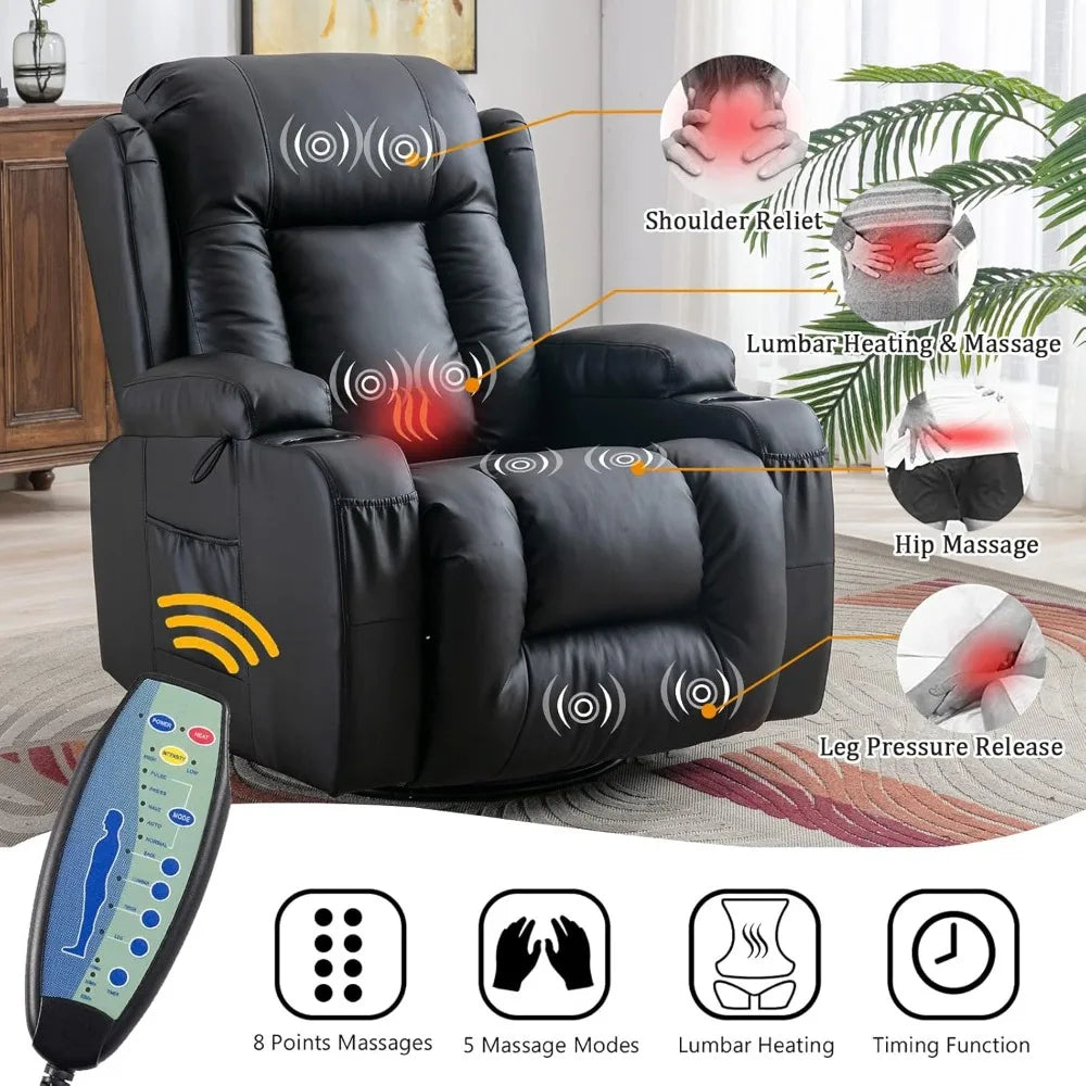 Living Room Reclining Sofas Manual Recliner Chair 360° Swivel Rocker Recliner Chair Lounge Chair