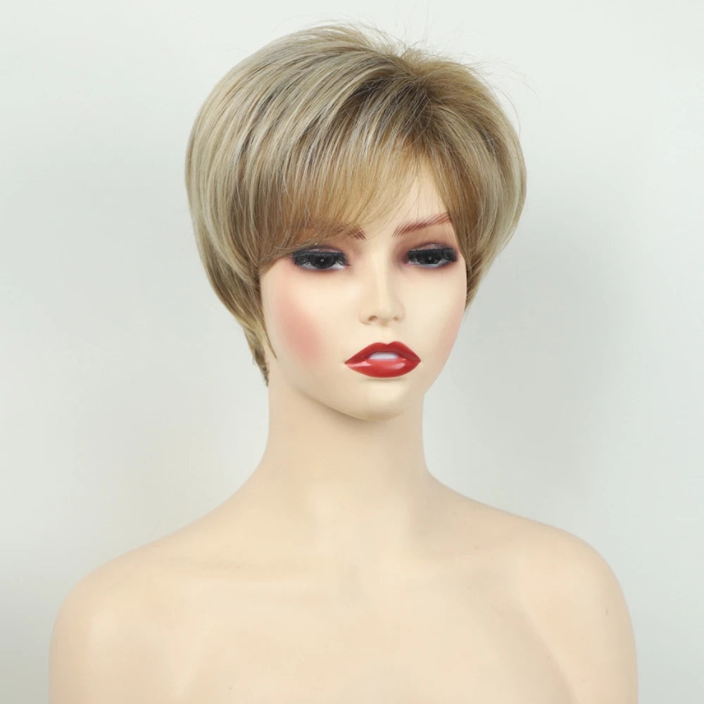 Crown & Glory Wigs Synthetic Wig European and American Women's Hair Short Wigs Puffy Chemical Fiber Fashion Head Cover with Bangs