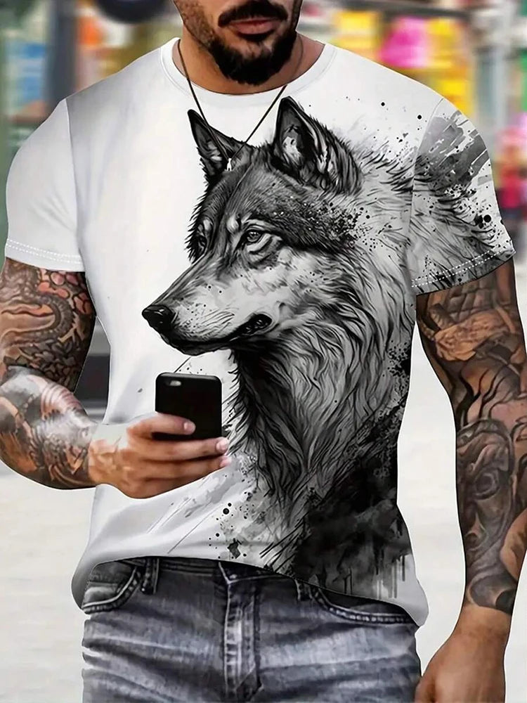 Men clothing  Different Pupil Wolf Print Men's T-shirt