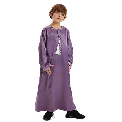 Muslim family  Eid Muslim Children Abaya Ramadan Jubba Prayer Thobe Boy Kids Abayas Islam Long Robe Gown Kaftan Dubai Arab Tassel Dishdasha