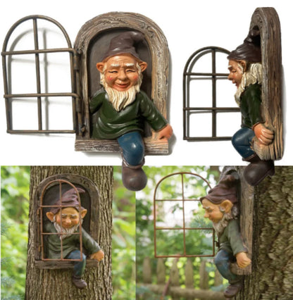 Outdoor 1PC garden Elf Dwarf Oldman Status Outdoor Window Tree Hugger Naughty Resin Sculpture Garden Cute White Beard Gnome Easter Decor Gift