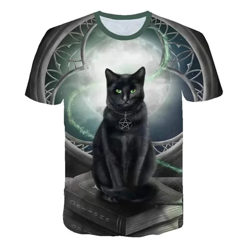 Woman clothing  3D Printed Mysterious Cat T-Shirt For Women Men Cute Animal Graphic T Shirts Summer Fashion Loose Tees Short Sleeves O-Neck Tops