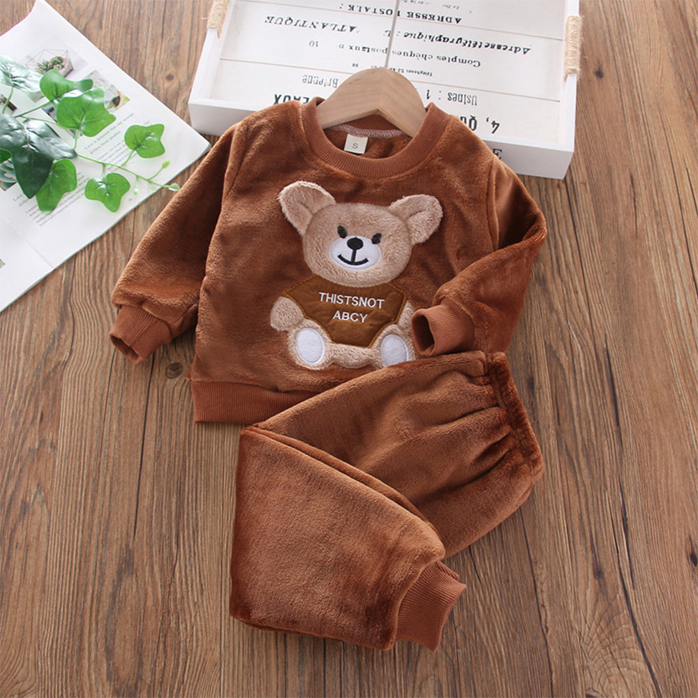 Girl clothing Bear Leader Girls Sets Winter Flannel Homewear Set Long-sleeved Bear Patch Cloth Hoodie Pants Autumn and Winter Warm Boy 2pc Set