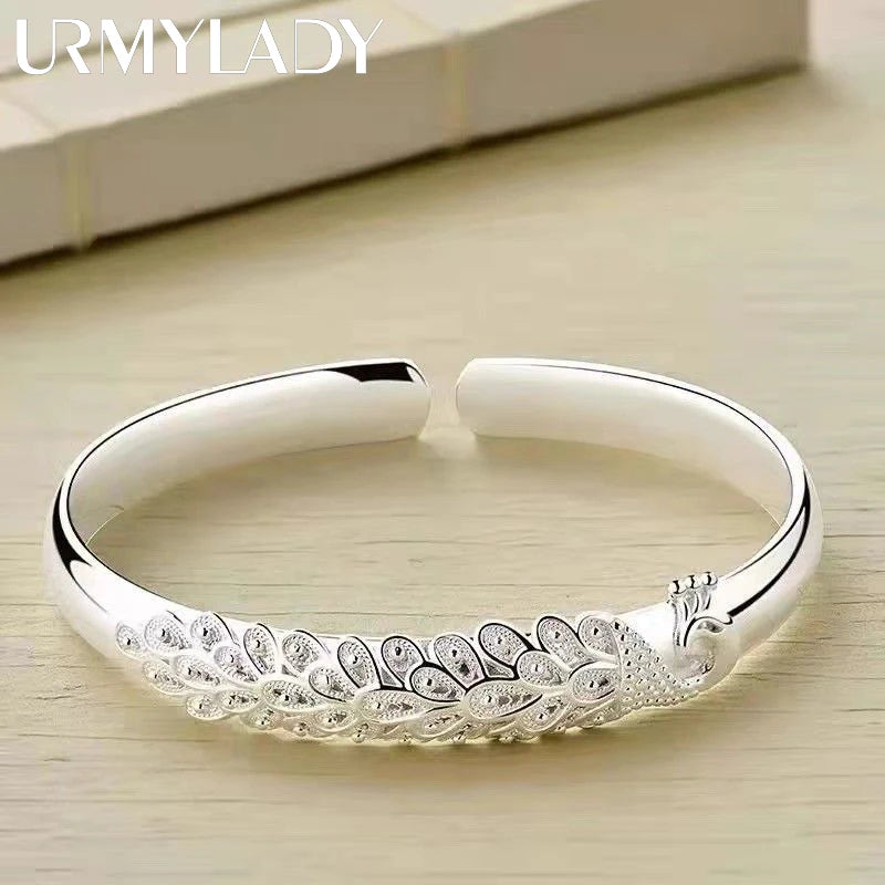 Jewellery   New 925 sterling silver elegant Peacock opening screen bracelet Bangles for women fashion party wedding Accessories jewelry gift