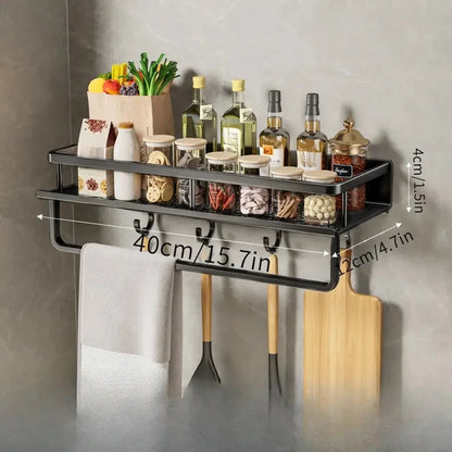 kitchen  30/40/50CM Kitchen Rack Wall-mounted Spice Storage Rack with Hook Rod Kitchen Utensils