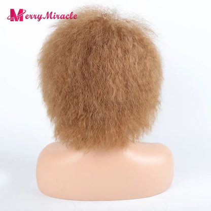 Crown & Glory Wigs  Short Fluffy Straight Synthetic Wig for  Women Kinky Straight Hair Natural Colour Afro Wigs for Women