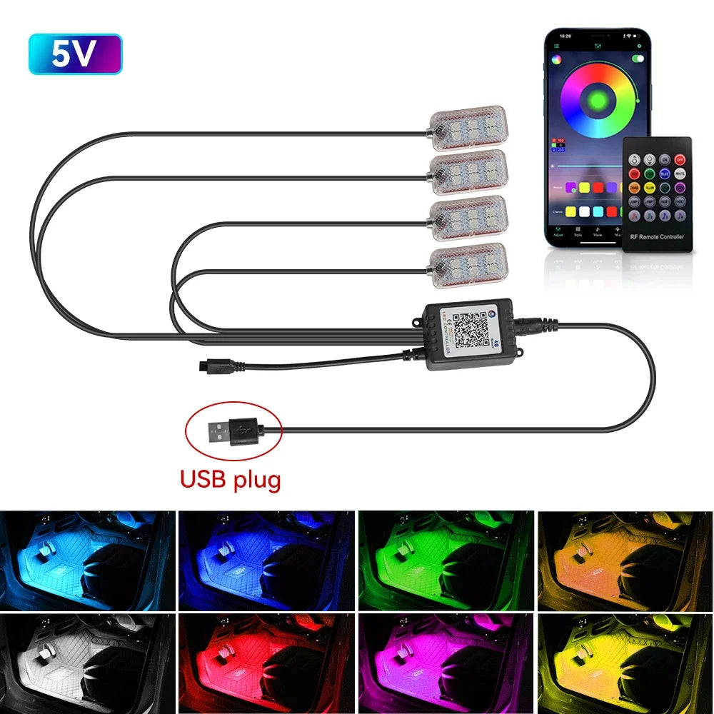 Car   Neon Car LED Interior Lights RGB Ambient Light Kit With APP Wireless Control LED Auto Atmosphere Decorative Lamp