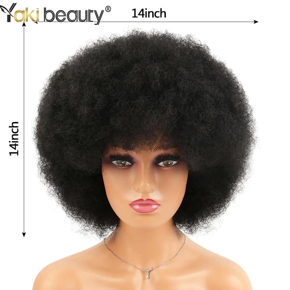 Crown & Glory Wigs Synthetic Afro Kinky Curly Wig With Bangs Big 70s Soft Afro Wig For Black Women Machine Made Cosplay Wig Natural Brown Black