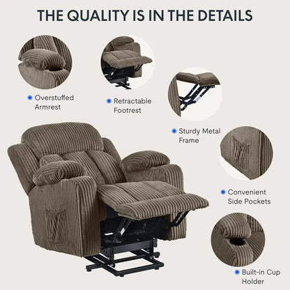 Living Room Power Lift Recliner Chair, Electric Leather Lift Recliner Chair W/Massage & Heat Cup Holders Lift Reclining Chair Sofa, Recliner