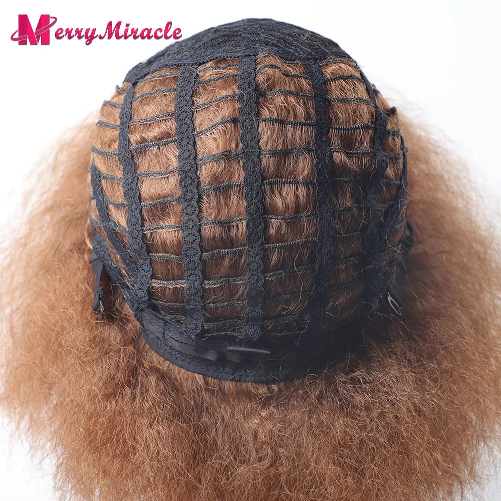 Crown & Glory Wigs  Short Fluffy Straight Synthetic Wig for  Women Kinky Straight Hair Natural Colour Afro Wigs for Women