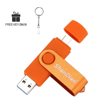 Laptop JADTER 2 IN 1 USB Flash Drive 128GB Key Chain Pen Drive 64GB Rotatable Memory Stick 32GB OTG for Phone U Disk Creative Gift 16GB