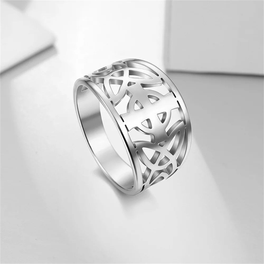 Jewellery   My Shape Celtic Knot Cross Rings for Women Christian Finger Ring Stainless Steel Gold Color Religious Amulet Jewelry Fashion