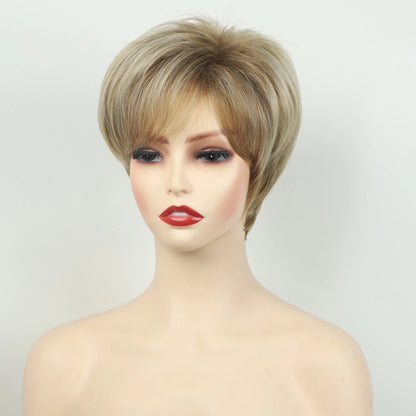 Crown & Glory Wigs Synthetic Wig European and American Women's Hair Short Wigs Puffy Chemical Fiber Fashion Head Cover with Bangs