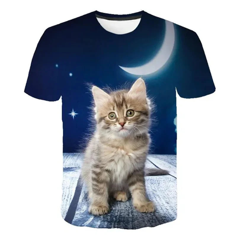 Woman clothing  3D Printed Mysterious Cat T-Shirt For Women Men Cute Animal Graphic T Shirts Summer Fashion Loose Tees Short Sleeves O-Neck Tops