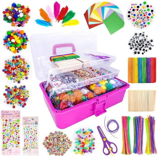 Toys 1500Pc Colour DIY Kid Tinkering Craft Kit Set Glitter Crystal Stick Pipe Cleaner Storage Art Supply for Girl Gift Educational Toy