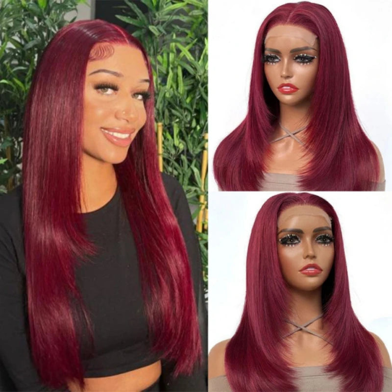 Crown & Glory Wigs   Reddish Brown Butterfly Haircut Wig Layered Wig Synthetic Straight Wigs For Women Lace Wig Pre Plucked Black Natural Hair