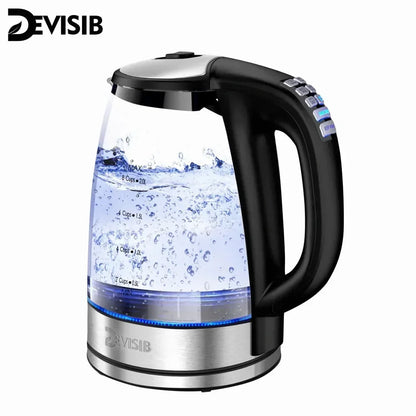 Kitchen   DEVISIB Electric Kettle Temperature Control 4Hours Keep Warm 2L Glass Tea Kettle 2200W Water Boiler LED Indicator Auto Shut-Off