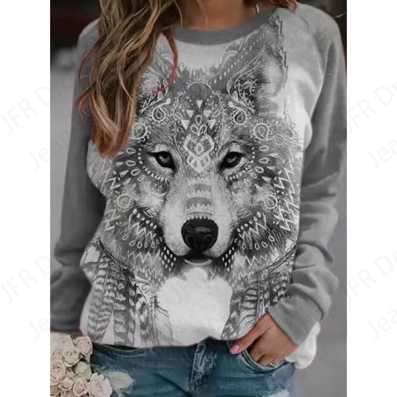 Woman clothing   Animal Wolf 3d Print Hoodies Women Fashion Hoodie Crewneck Casual Wolf Sweatshirt