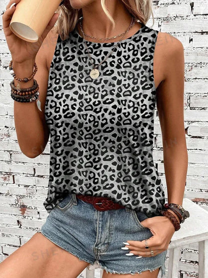 Woman clothing   Women's Sleeveless T-shirt Leopard Print