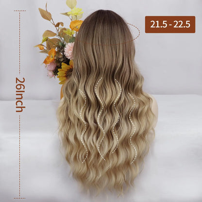 Crown & Glory Wigs Ombre Blonde Women Stylish Long Natural Wave wig  Synthetic Wigs heat-resistant fiber Glamorous Silky  Dark Root