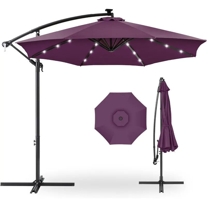 Outdoor 10ft Solar LED Offset Hanging Market Patio Umbrella for Backyard, Poolside, Lawn and Garden w/Easy Tilt Adjustment