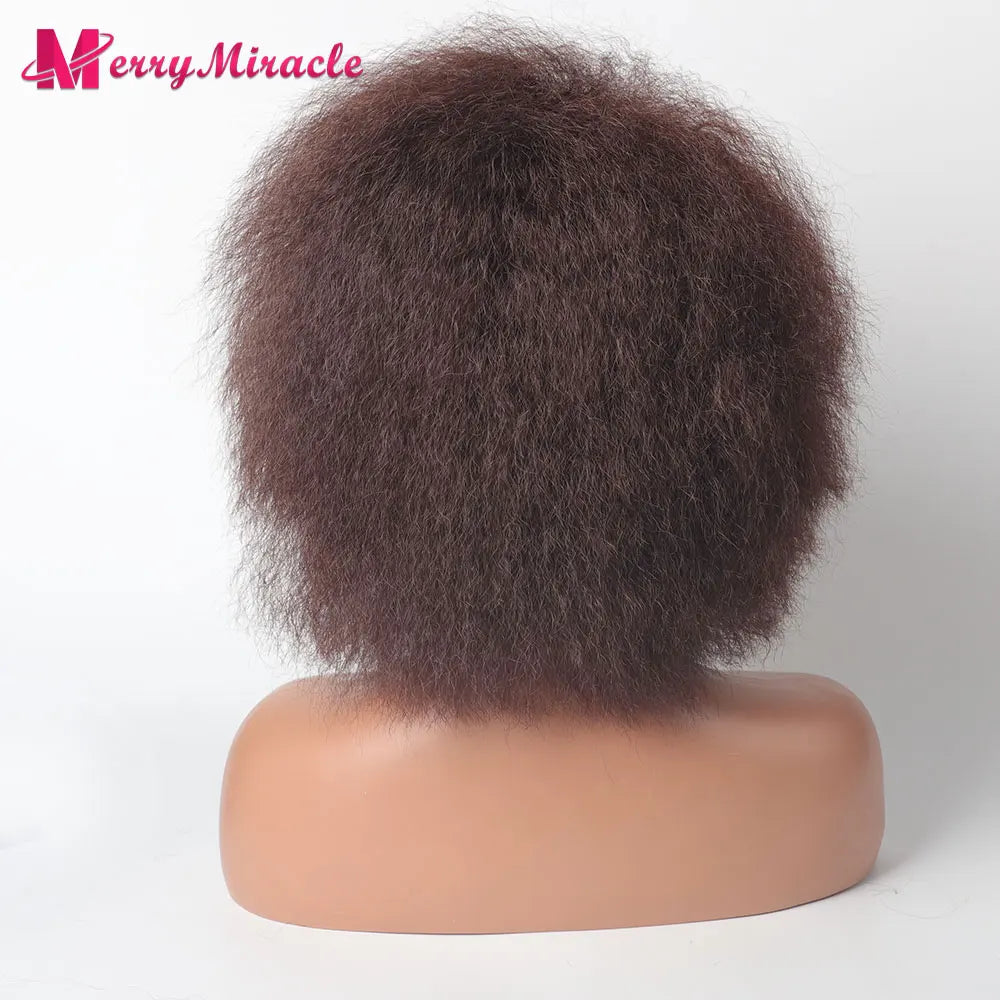 Crown & Glory Wigs  Short Fluffy Straight Synthetic Wig for  Women Kinky Straight Hair Natural Colour Afro Wigs for Women