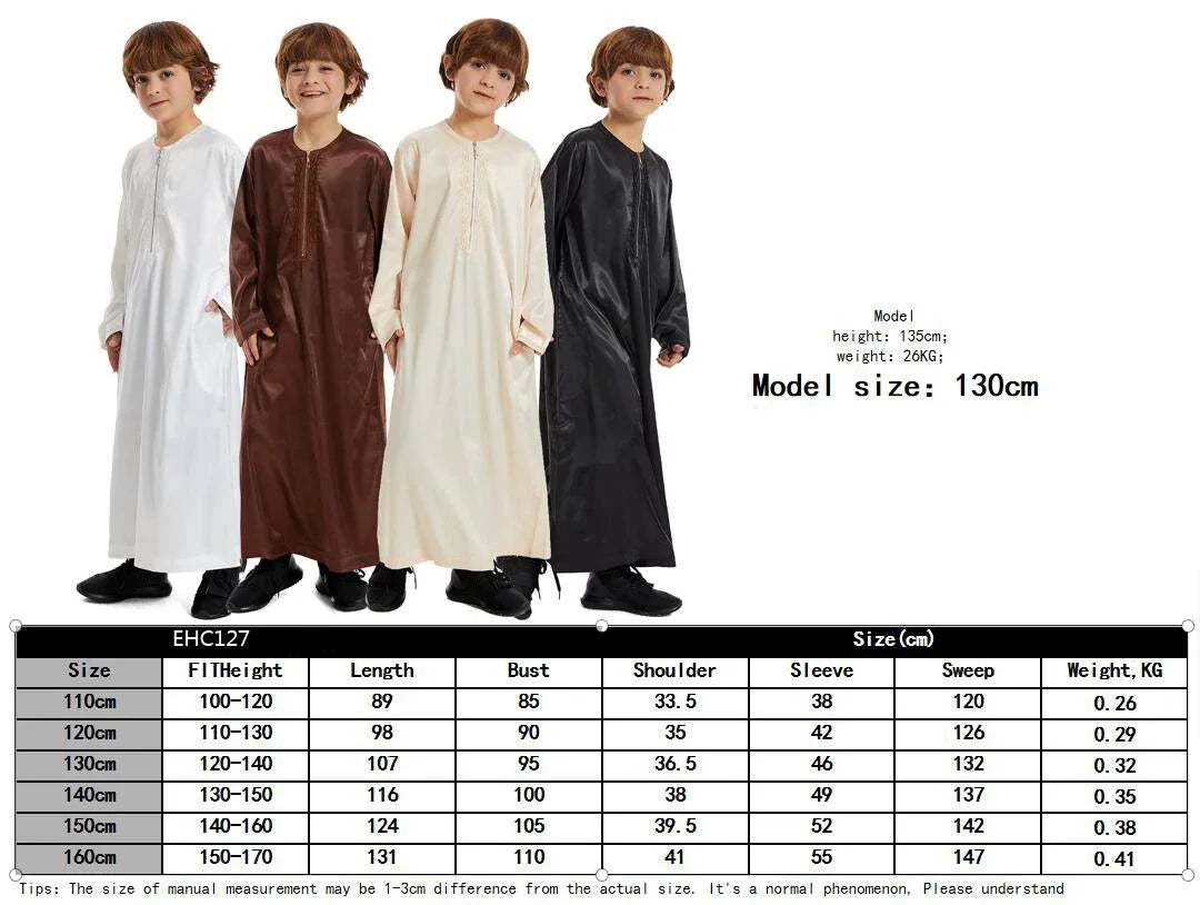 Muslim family   Teenage Ramadan Eid Muslim Robe Islamic Arab Children Long Sleeve Dress Jubba Thobe Abaya Dubai Boys Clothing Turkey Middle East