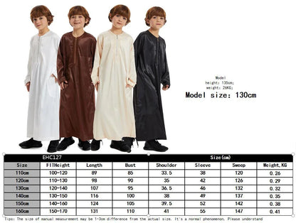 Muslim family   Teenage Ramadan Eid Muslim Robe Islamic Arab Children Long Sleeve Dress Jubba Thobe Abaya Dubai Boys Clothing Turkey Middle East