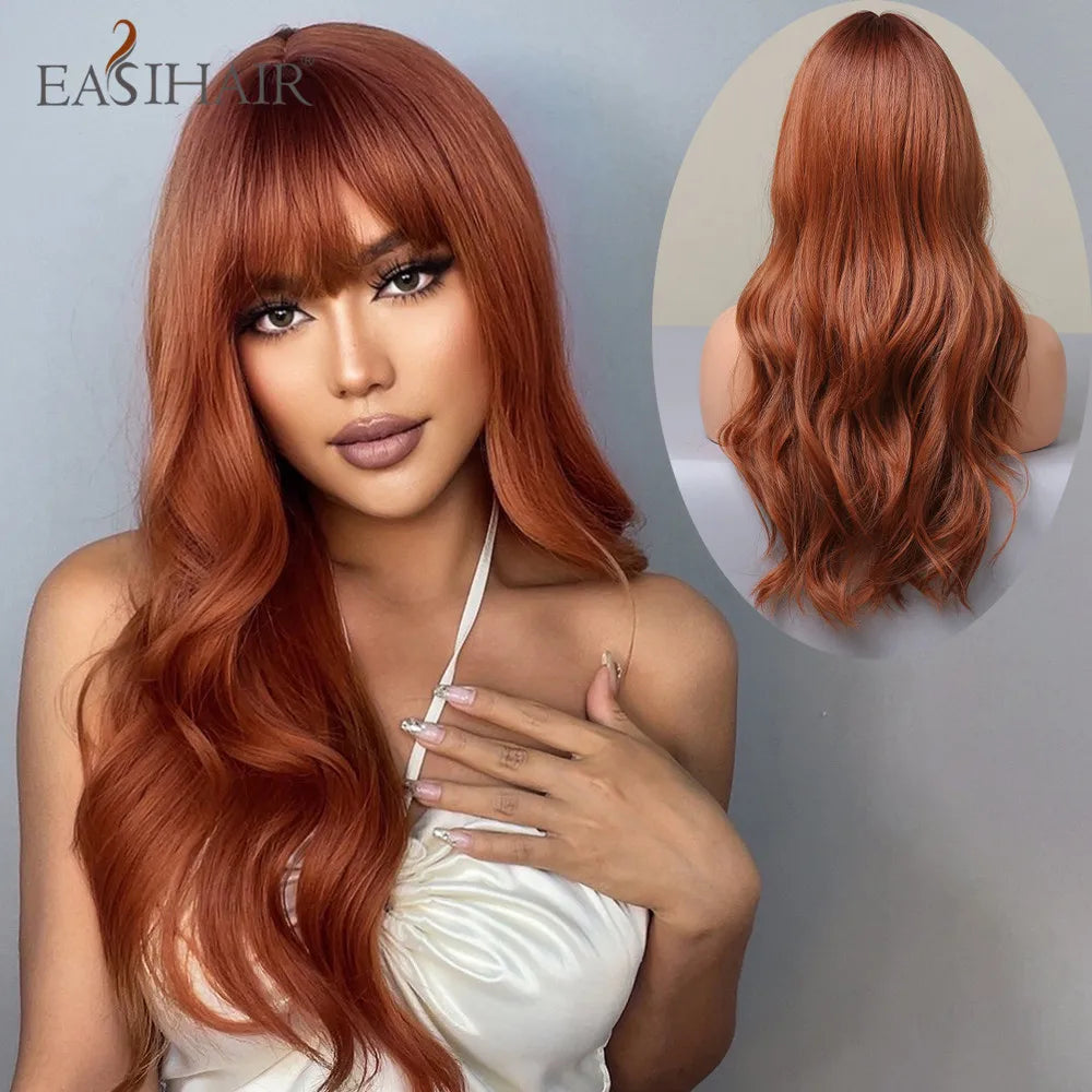 Crown & Glory Wigs EASIHAIR Ombre Brown Light Blonde Platinum Long Wavy Middle Part Hair Wig Cosplay Natural Heat Resistant Synthetic Wig for Women