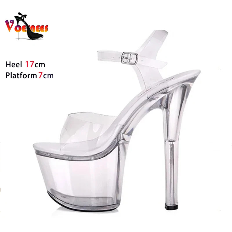 Woman shoes Summer Sandals Women 13 15 17 20cm High Heel Crystal Thin Heels Women Luxury Wedding Shoes Sexy Transparent Platform Sandals