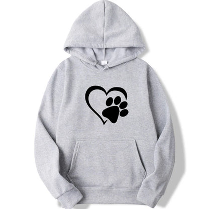 Woman clothing   New Cute Dog Paw and Heart Shape Print Hoodies Women Casual Long Sleeve Hoodies Autumn Winter Pullovers Plus Size