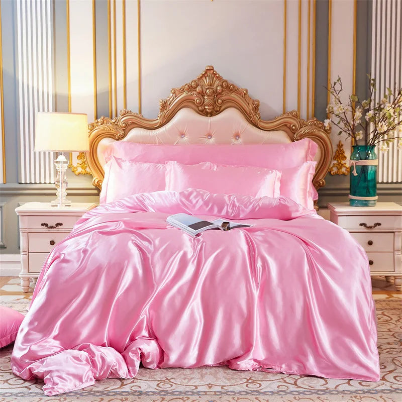 Bedroom  High End Home Emulation Silk Satin Bedding Set Luxury Single Double Duvet Cover Set High Quality King Queen Size Bedding Sets