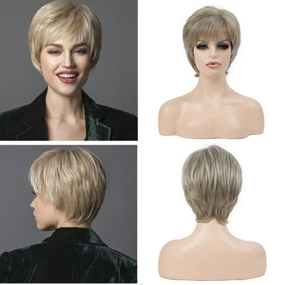 Crown & Glory Wigs Synthetic Wig European and American Women's Hair Short Wigs Puffy Chemical Fiber Fashion Head Cover with Bangs