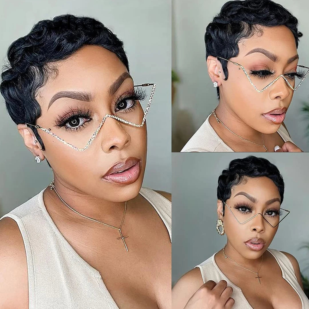 Crown & Glory Wigs  Body Wave Pixie Cut Transparent Lace Front Human Hair Wigs Black Women Brazilian Loose Deep Curly Wave Human Hair Short Bob Wig