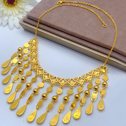 Jewellery   ANIID African 24K Gold Color Necklace With Tassel For Women Bride Crystal Jewellery Italian Wedding Dubai Wholesale