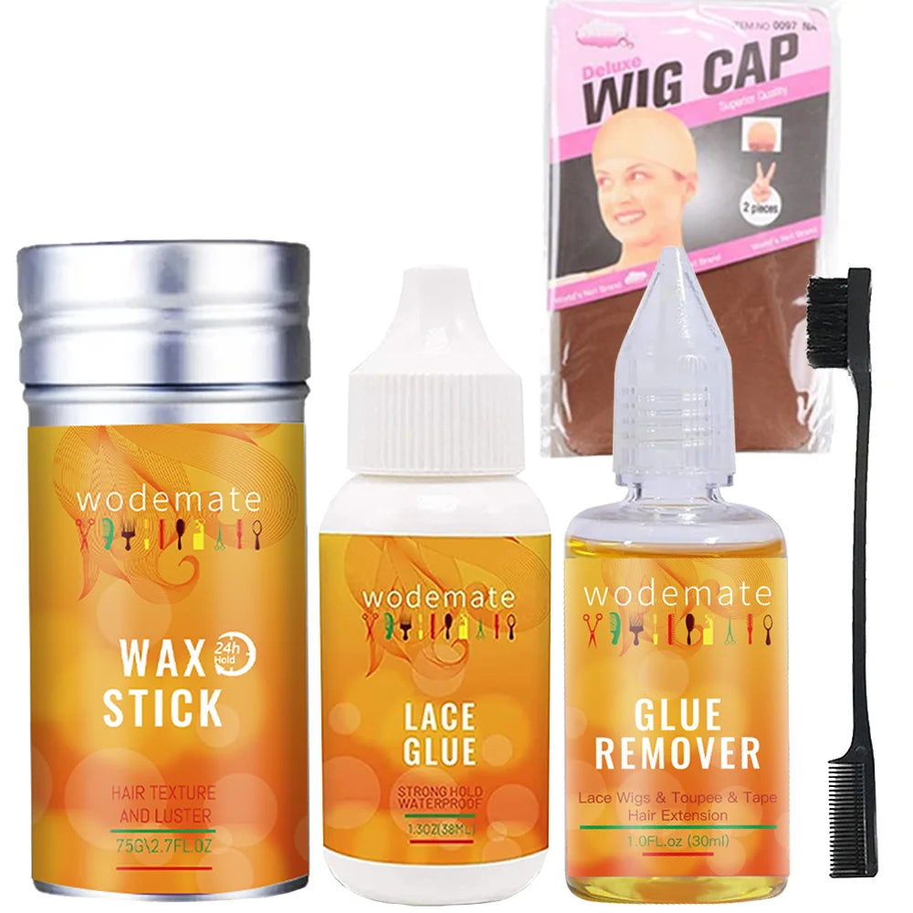 Style & Shine Hair Lace Glue Waterproof Hair Bonding Glue Invisible Wig Adhesive With Elastic Bands+Hair Wax Stick Strong Hold Edge Control Gel