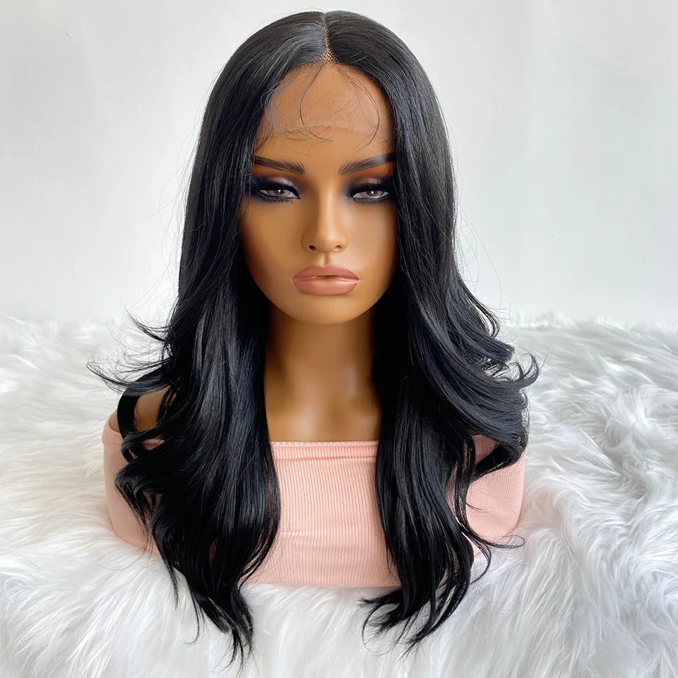 Crown & Glory Wigs T-Part Synthetic Lace Front Wigs Body Wave Highlight 13X4X1Female Lace Wig Omber Ginger Blonde Synthetic Wig with Baby Hair 22“