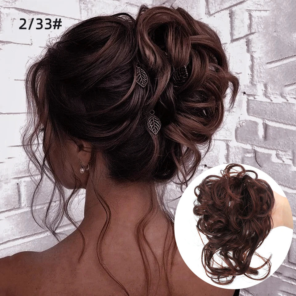 Crown & Glory Wigs  LUPU Synthetic Hair Bun Chignon Messy Curly Hair Band Elastic Scrunchy False Hair Pieces For Women Hairpins Black Brown