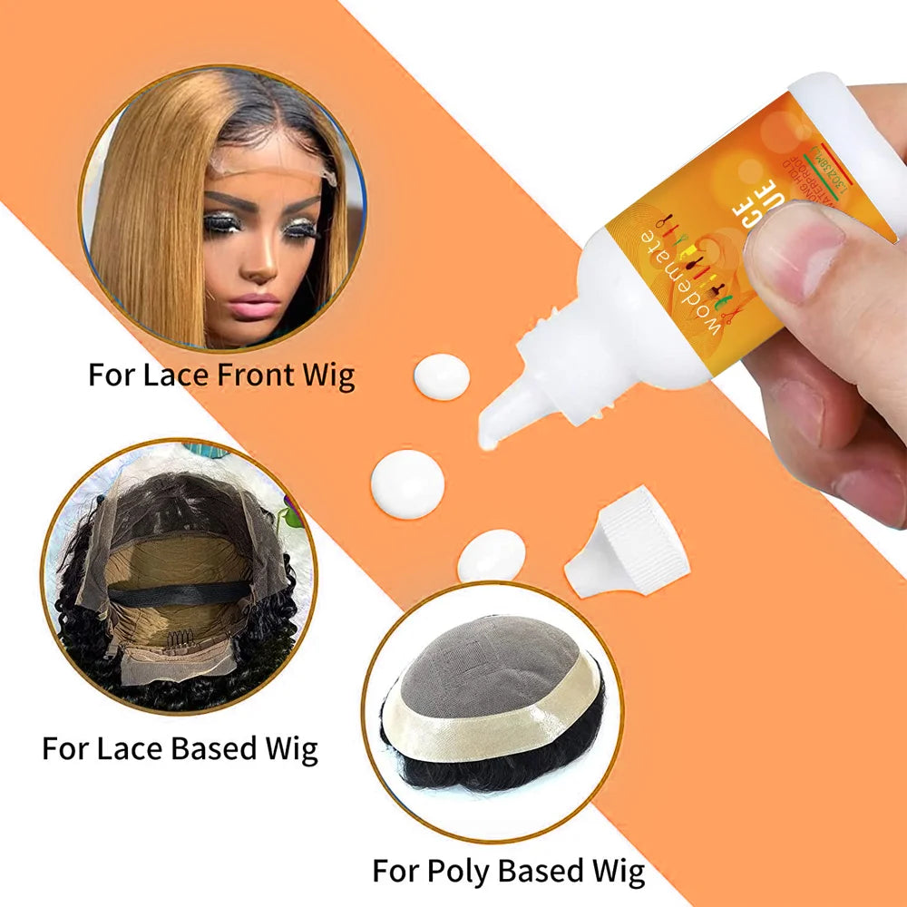 Style & Shine Hair Lace Glue Waterproof Hair Bonding Glue Invisible Wig Adhesive With Elastic Bands+Hair Wax Stick Strong Hold Edge Control Gel