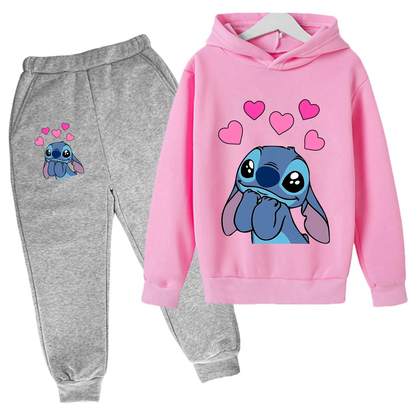 Girl clothing  Girls Clothes Stitch Hoodies Sweatshirts Children's Clothing Sets Child Girl Tops + Pants 2 Pcs Suits Kids Boys Tracksuits Set