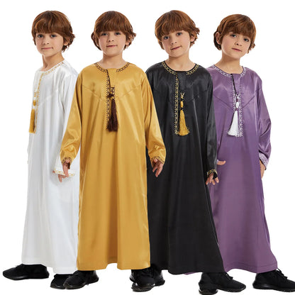 Muslim family  Eid Muslim Children Abaya Ramadan Jubba Prayer Thobe Boy Kids Abayas Islam Long Robe Gown Kaftan Dubai Arab Tassel Dishdasha