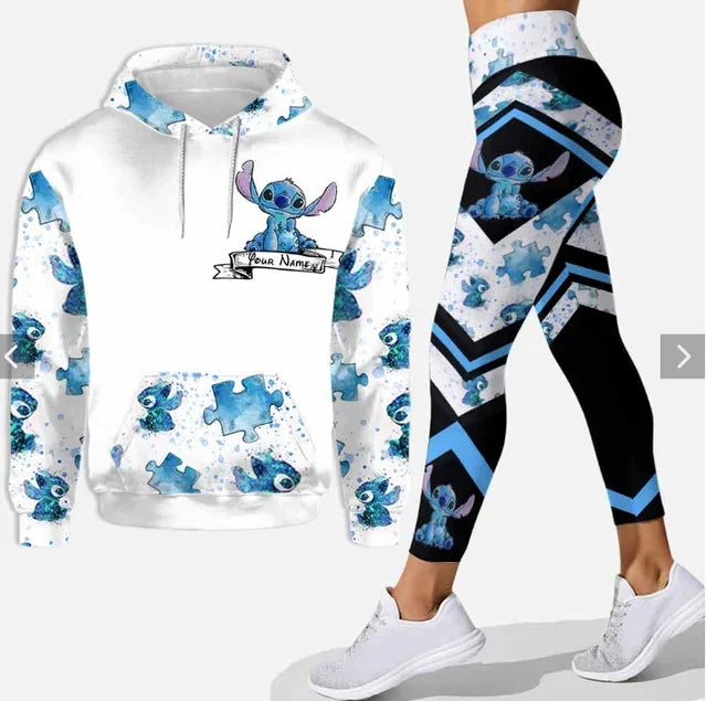 Woman clothing  3D Hoodie and Leggings Set Women's Casual Stitch Yoga Pants Suit Disney Yoga Hoodie Leggings Fashion Tracksuit Set