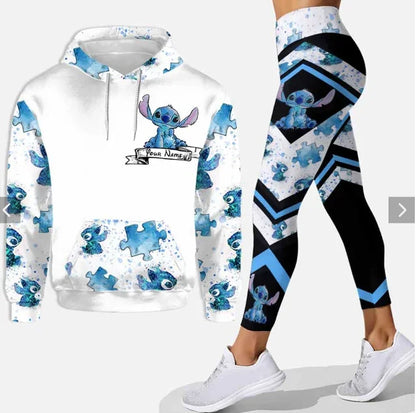 Woman clothing  3D Hoodie and Leggings Set Women's Casual Stitch Yoga Pants Suit Disney Yoga Hoodie Leggings Fashion Tracksuit Set