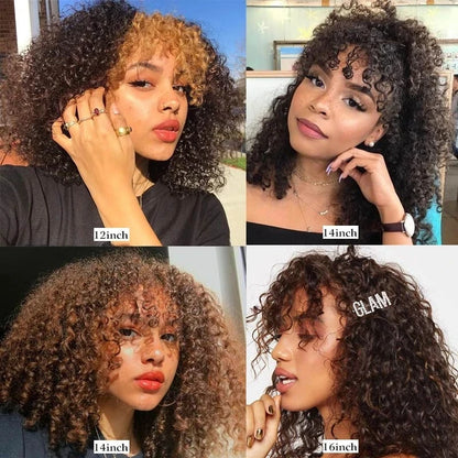 Crown & Glory Wigs  Debut Highlight Curly With Bangs Human Hair Wigs Kinky Curly Wigs For Black Women Brazilian Remy Human Hair Wigs Cheap Jerry Curl