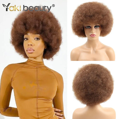 Crown & Glory Wigs Synthetic Afro Kinky Curly Wig With Bangs Big 70s Soft Afro Wig For Black Women Machine Made Cosplay Wig Natural Brown Black