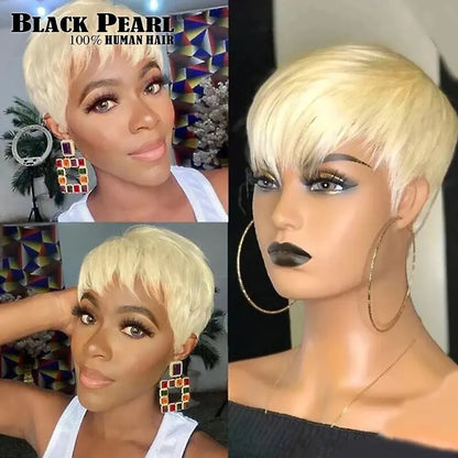 Crown & Glory Wigs  Human Hair Wigs Short Pixie Cut Wig Human Hair For Black Women Machine Made Wigs With Bangs Glueless Wig Perruque Cheveux Humain